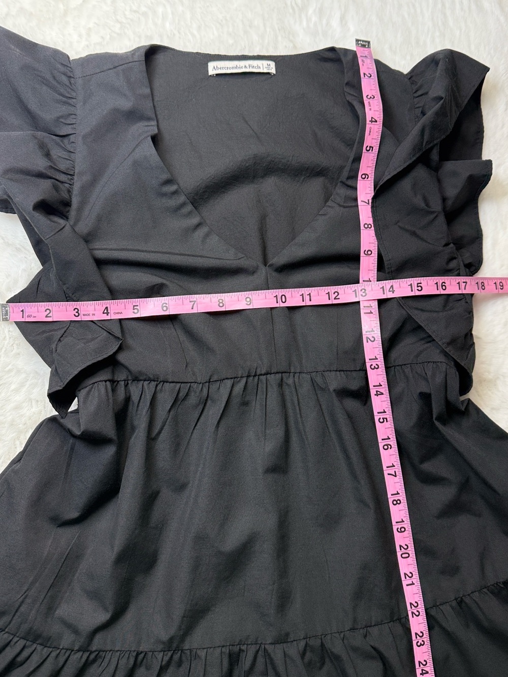 Abercrombie & Fitch Tiered Ruffle Mini Babydoll Dress M Pockets Flutter Sleeve - Picture 10 of 13